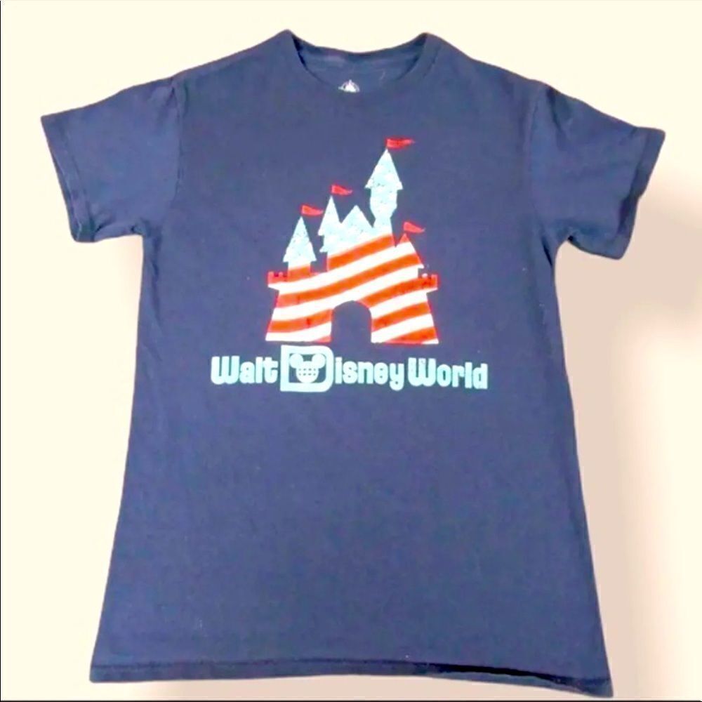 Disney Navy Blue Short Sleeve Tee with Red and White Castle